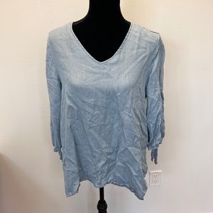 DKR&Co large light wash denim long sleeve blouse